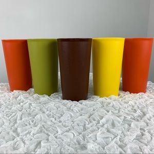 Tupperware Tumbler Set in Harvest Green, Yellow, Brown and Orange